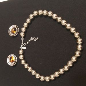 VINTAGE Silver Beaded MONET Necklace FREE CLIP-ON EARRINGS